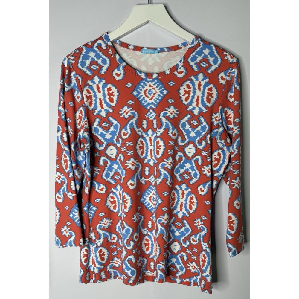 J Mclaughlin Top Women's L Catalina Top Ikat Coral Blue‎ Resortwear Coastal
